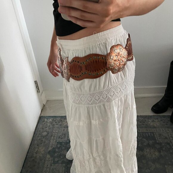 Brown and Bronze Concho Leather Y2K Belt - Picture 6 of 7